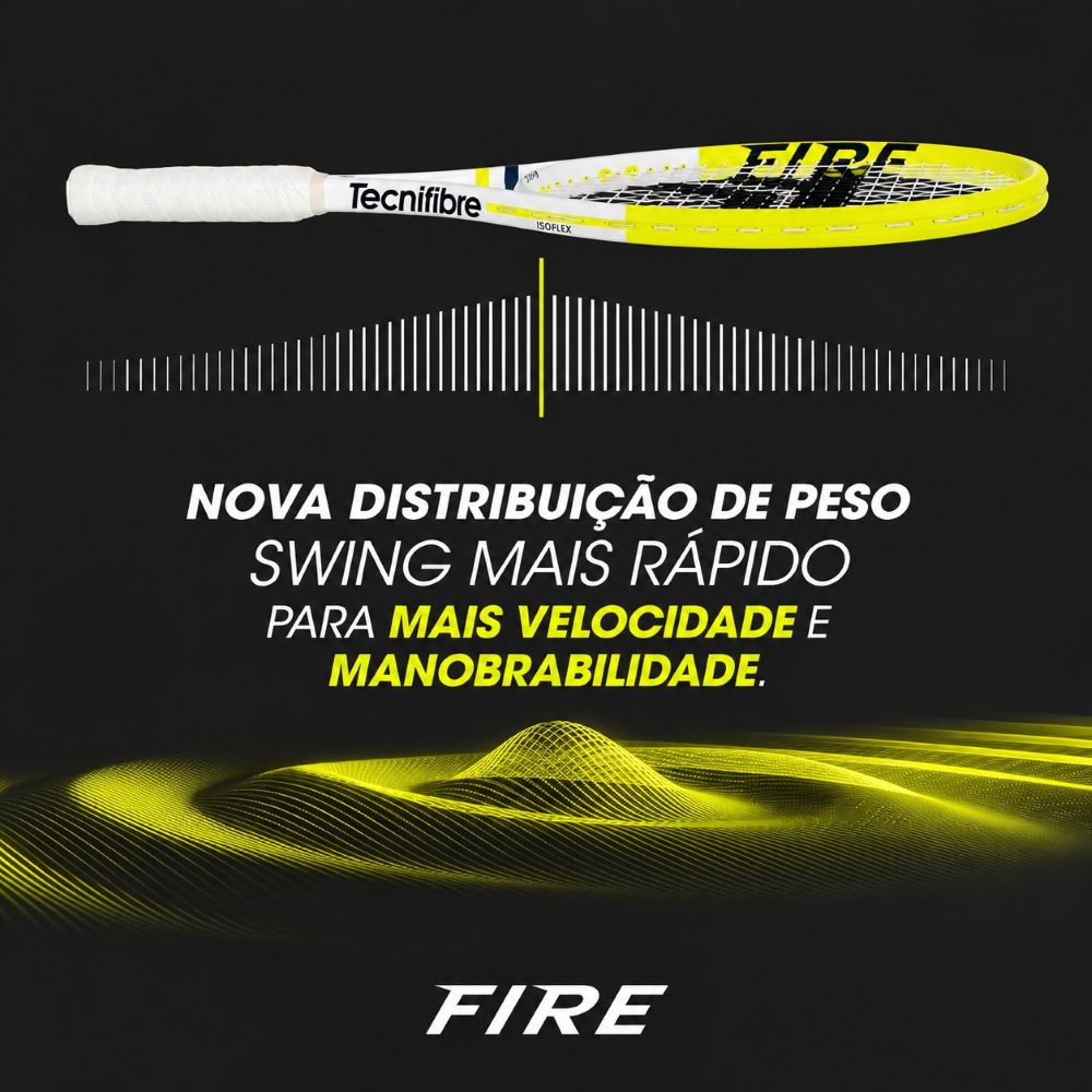 Miniatura 12.0 de Raquete de T&ecirc;nis Fire 300 Branco/Verde Lim&atilde;o Tecnifibre